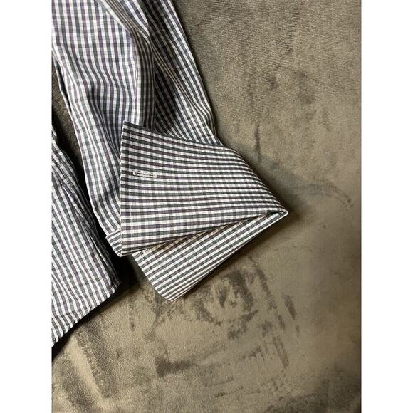 Jos A Bank Shirt 15.5 33 Men’s Purple Green Check French Cuff Tailored Fit - Picture 3 of 7